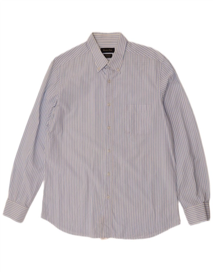 Massimo Dutti Mens Casual Fit Shirt Large Blue Striped Cotton