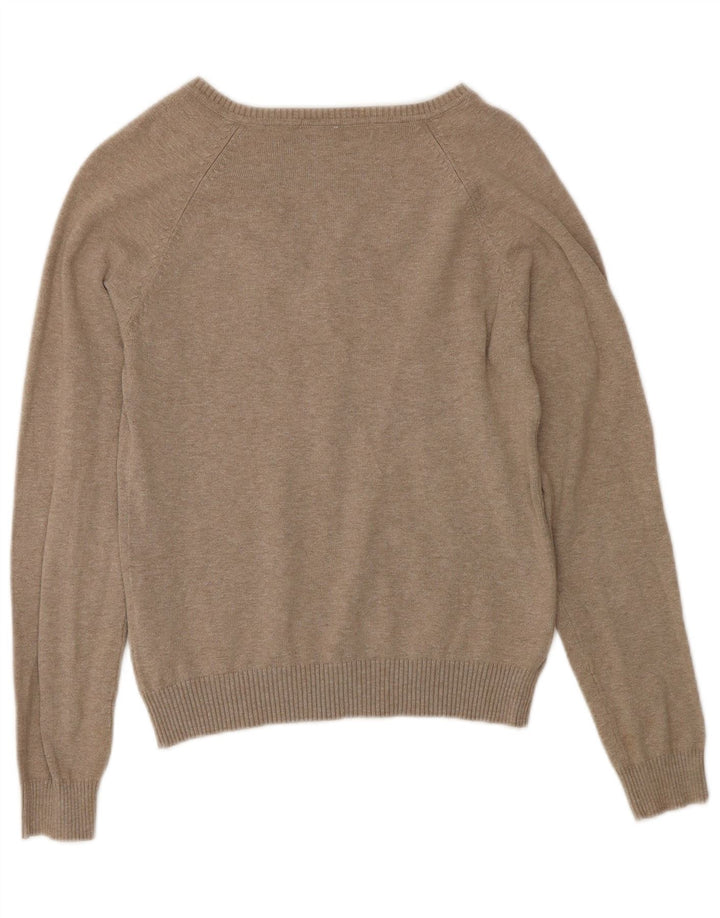 Zara Womens V-Neck Jumper Sweater UK 12 Medium Grey Cotton
