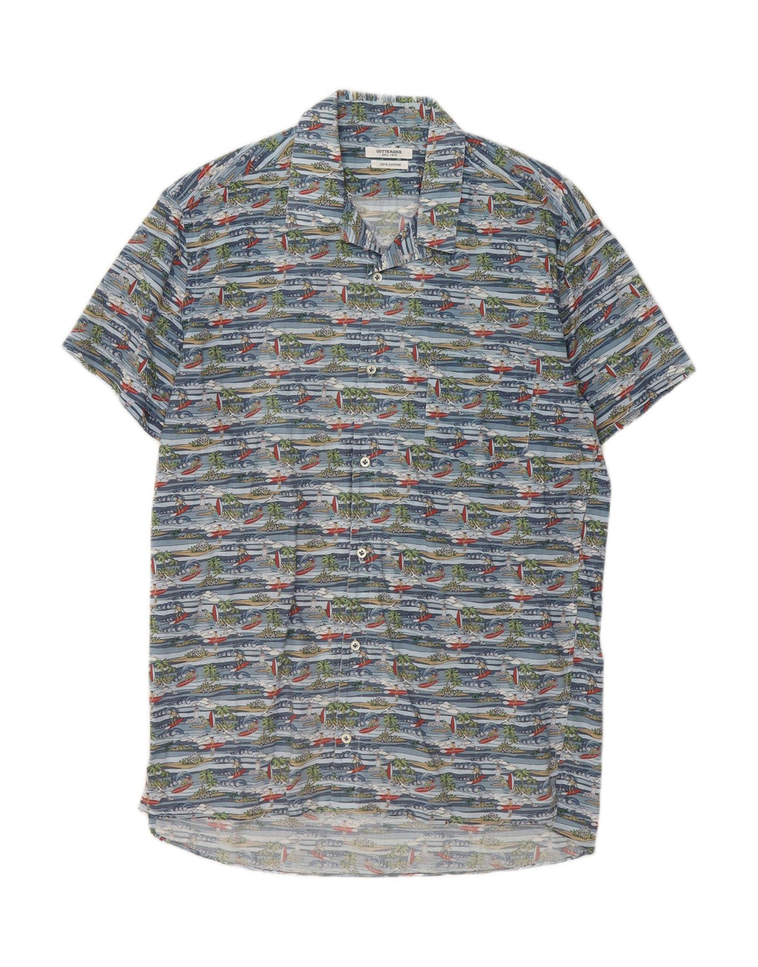 GUTTERIDGE Mens Shirt Size 15 1/2 39 Medium Blue Floral Hawaiian