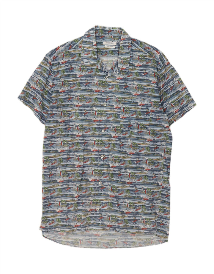 GUTTERIDGE Mens Shirt Size 15 1/2 39 Medium Blue Floral Hawaiian