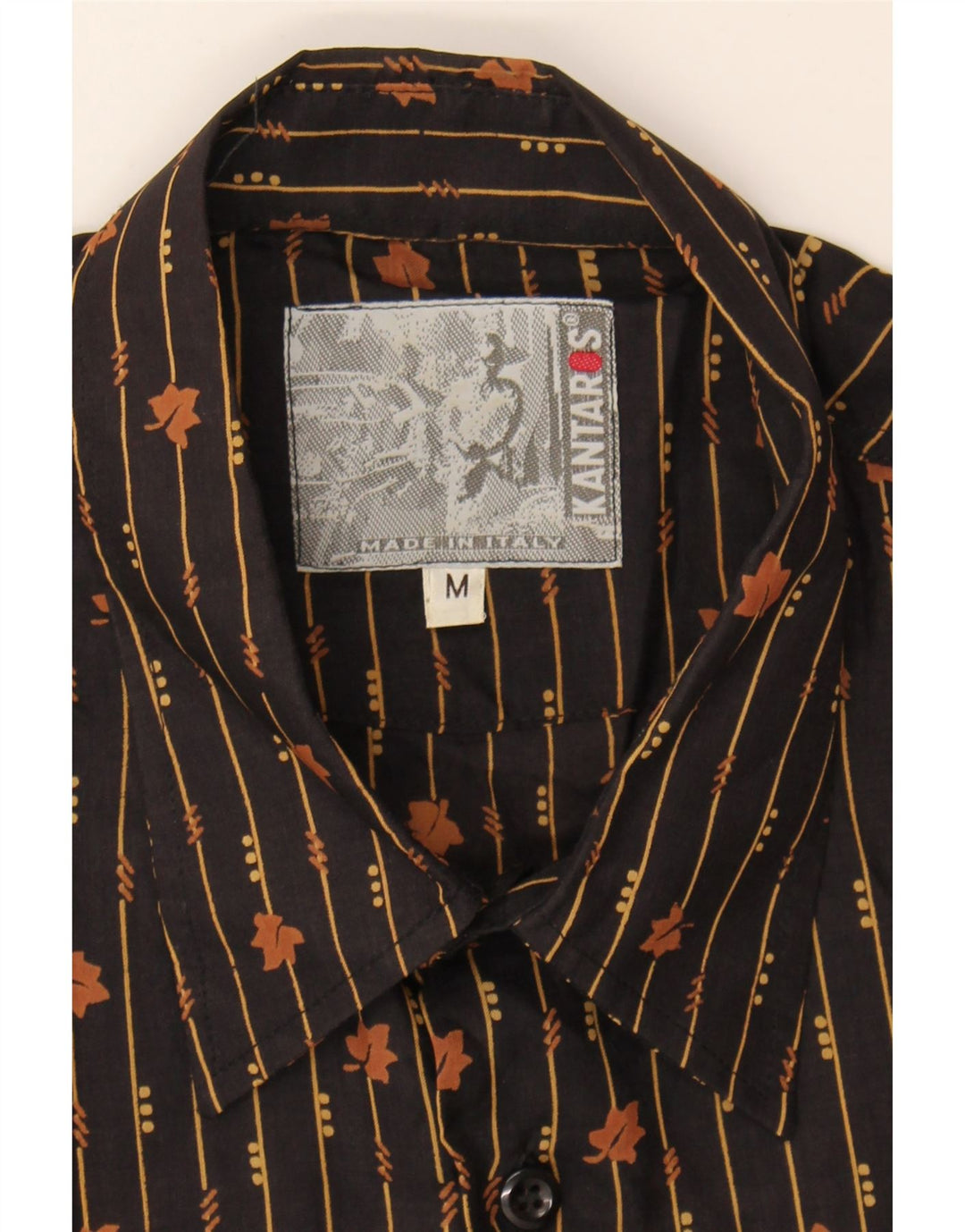 KANTAROS Mens Short Sleeve Shirt Medium Brown Floral Viscose Vintage Kantaros and Second-Hand Kantaros from Messina Hembry 