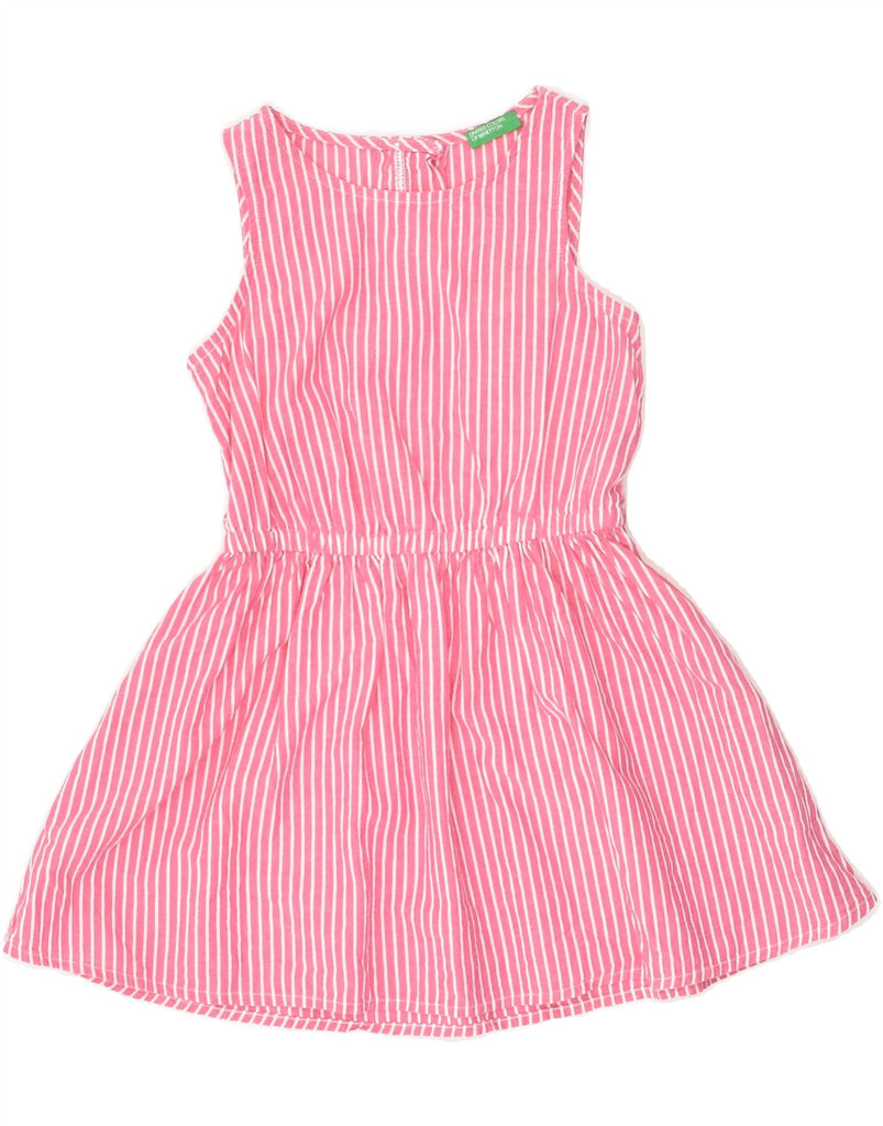 BENETTON Girls Sleeveless A-Line Dress 4-5 Years XS  Pink Striped Cotton | Vintage Benetton | Thrift | Second-Hand Benetton | Used Clothing | Messina Hembry 