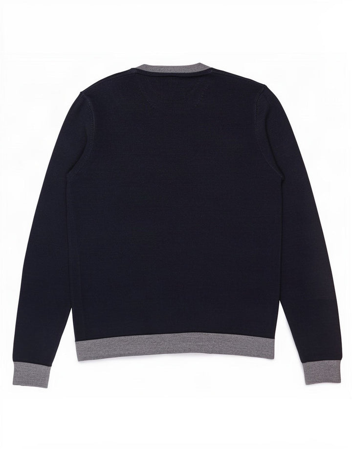 Ted Baker Mens Crew Neck Jumper Sweater Size 5 XL Navy Blue Colourblock