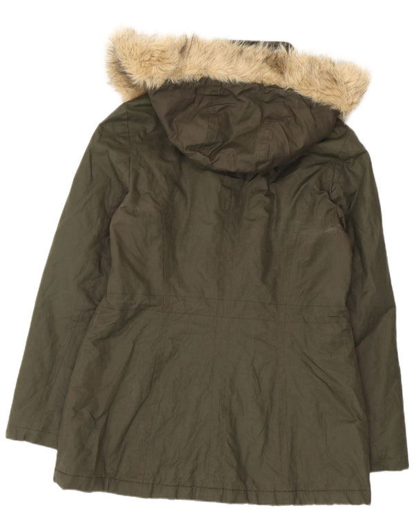 Marks & Spencer Womens Hooded Parka Jacket UK 12 Medium Khaki Cotton