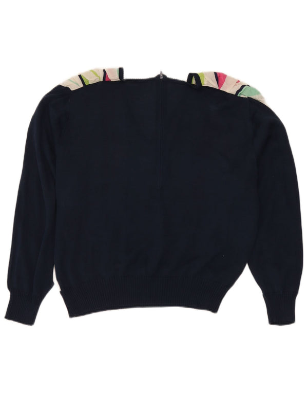 Vintage Womens Long Sleeve Blouse Top UK 16 Large Navy Blue Striped