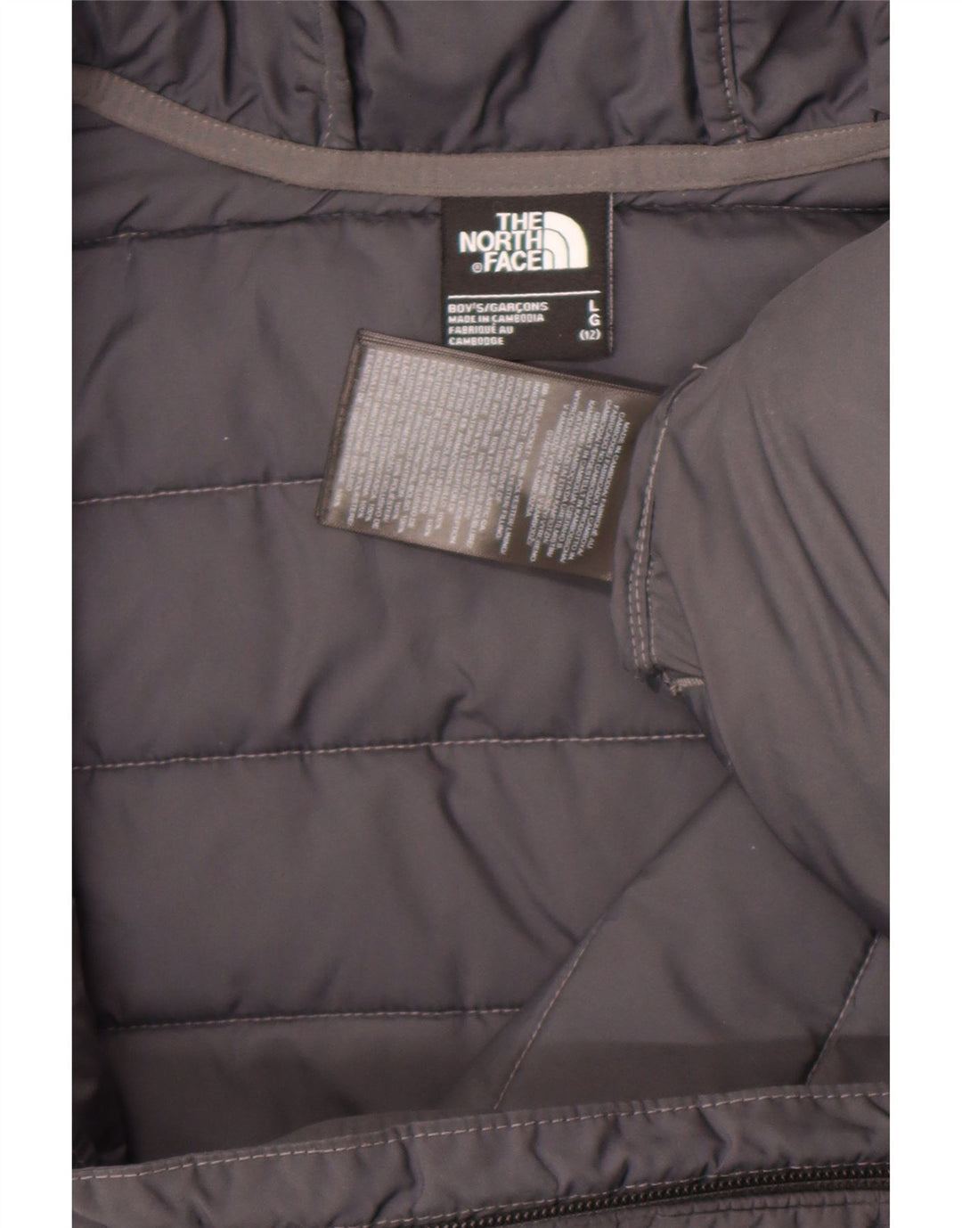 The North Face Boys Hooded Padded Jacket 11-12 Years Large Grey Polyester