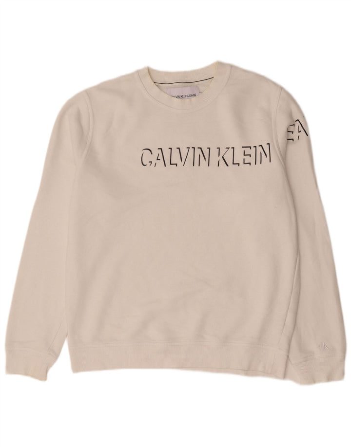 Calvin Klein Jeans Mens Graphic Sweatshirt Jumper Large White Cotton