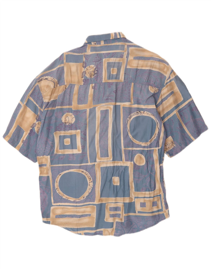Vintage Mens Short Sleeve Shirt Medium Blue Geometric Viscose
