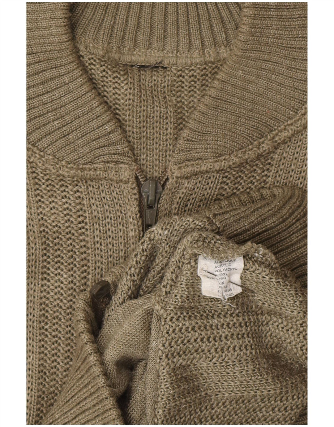 Vintage Mens Cardigan Sweater Medium Khaki Colourblock Acrylic