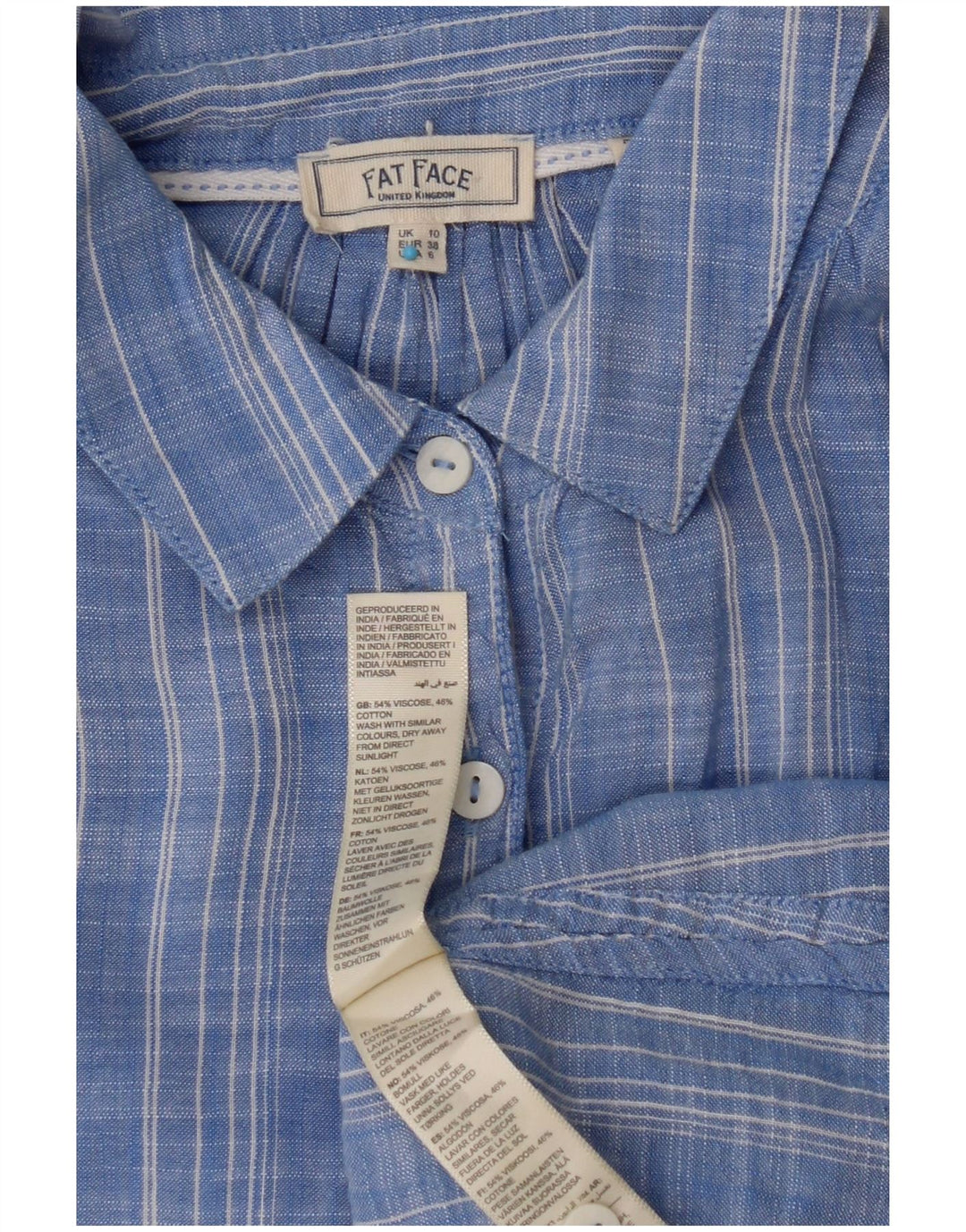 FAT FACE Womens Oversized Short Sleeve Shirt UK 10 Small Blue Striped