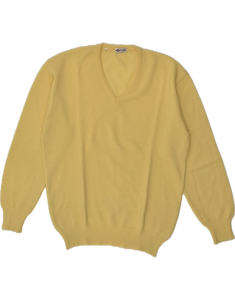 VINTAGE Mens V-Neck Jumper Sweater Large Yellow | Vintage Vintage | Thrift | Second-Hand Vintage | Used Clothing | Messina Hembry 