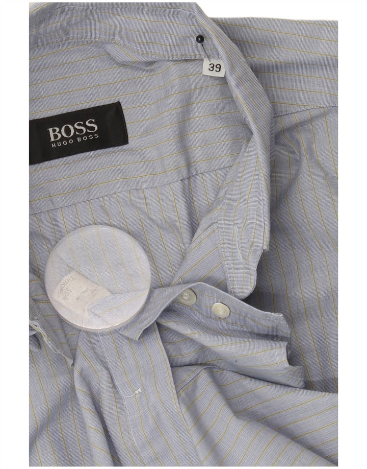 HUGO BOSS Mens Shirt Size 39 Medium Blue Striped Cotton