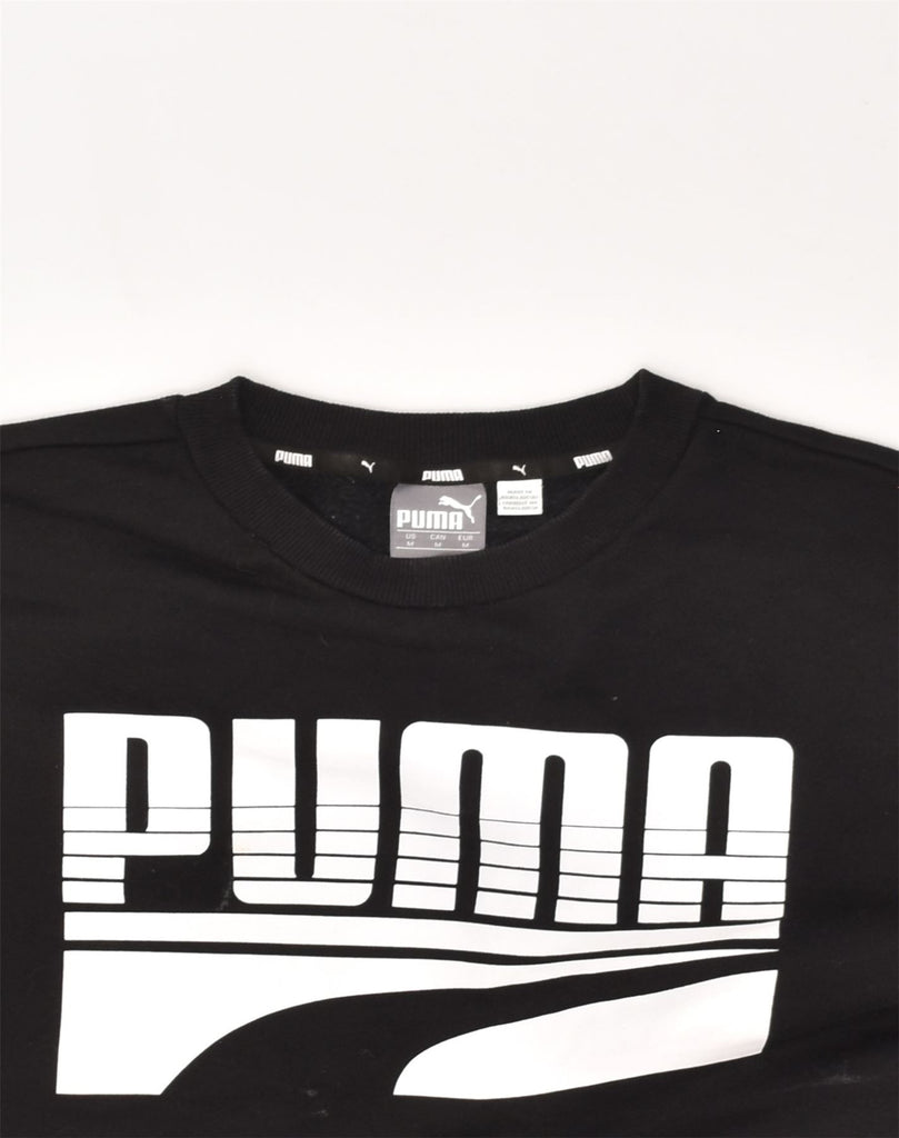 PUMA Mens Graphic Sweatshirt Jumper Medium Black Cotton | Vintage Puma | Thrift | Second-Hand Puma | Used Clothing | Messina Hembry 