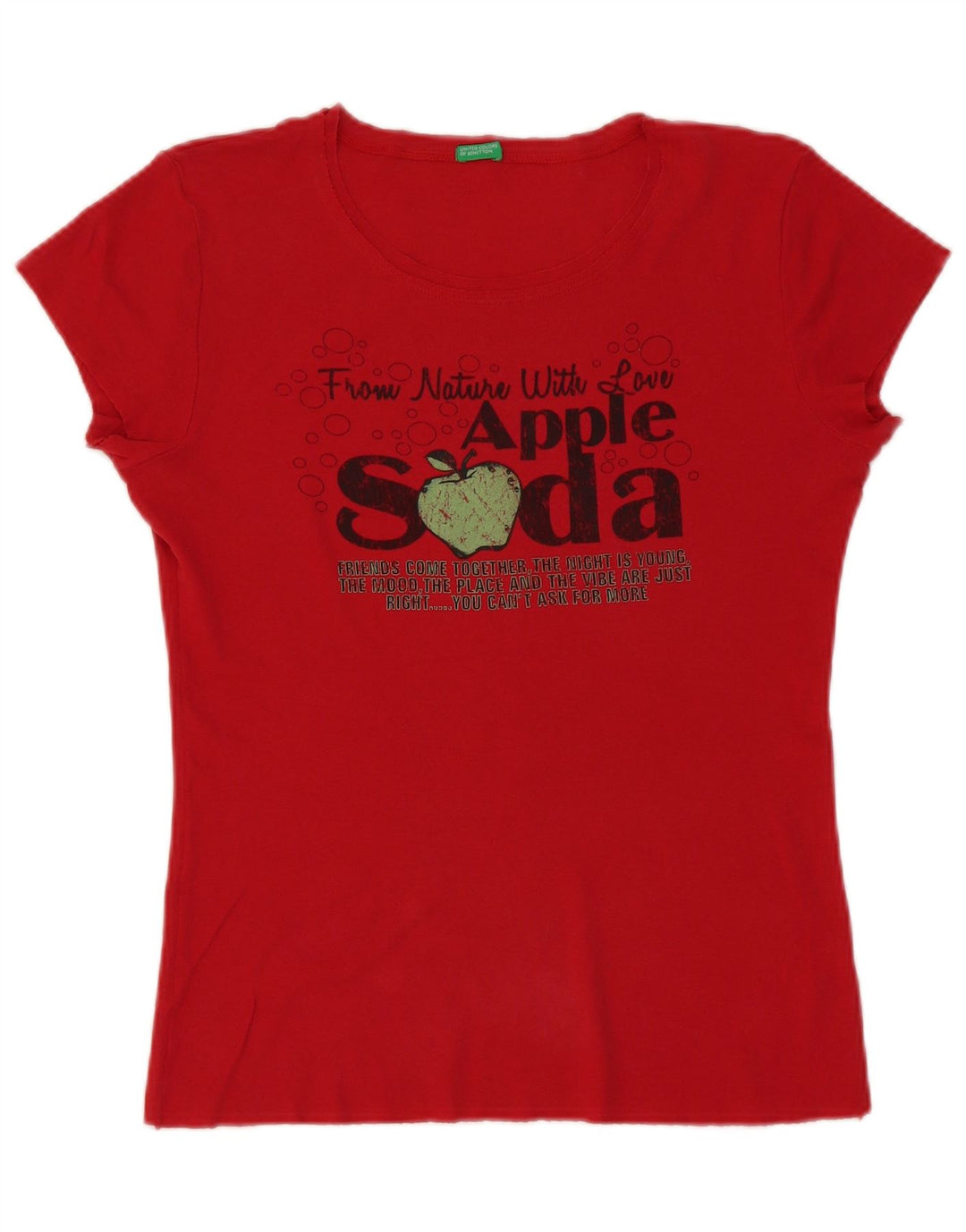 Benetton Womens Graphic T-Shirt Top UK 14 Medium Red Cotton