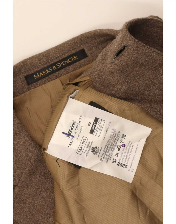 Marks & Spencer Mens 3 Button Blazer Jacket UK 42 Large Brown New Wool