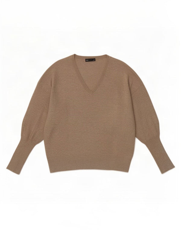 Marks & Spencer Womens V-Neck Jumper Sweater UK 16 Large Beige Viscose