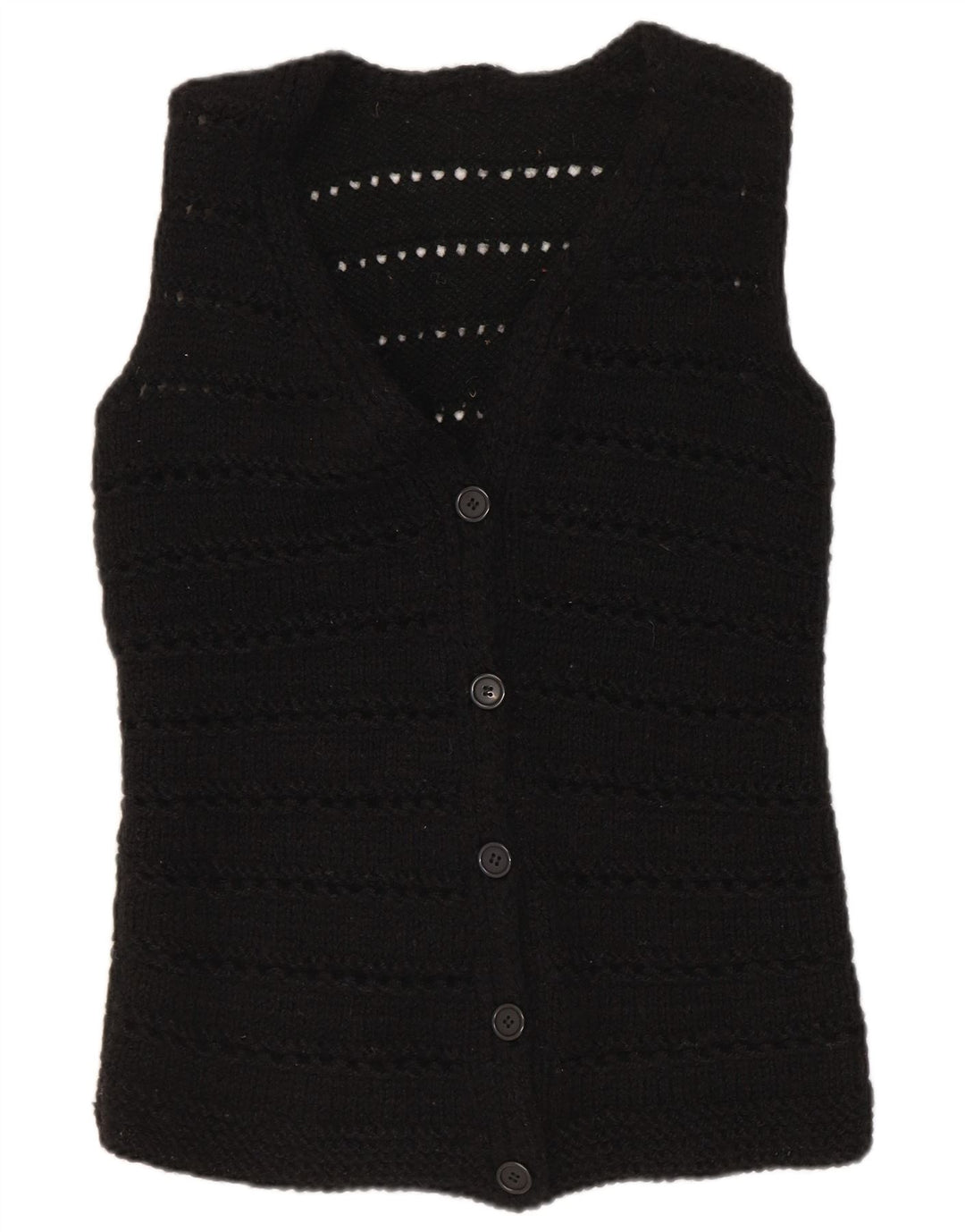 Vintage Womens Sleeveless Cardigan Sweater UK 12 Medium Black