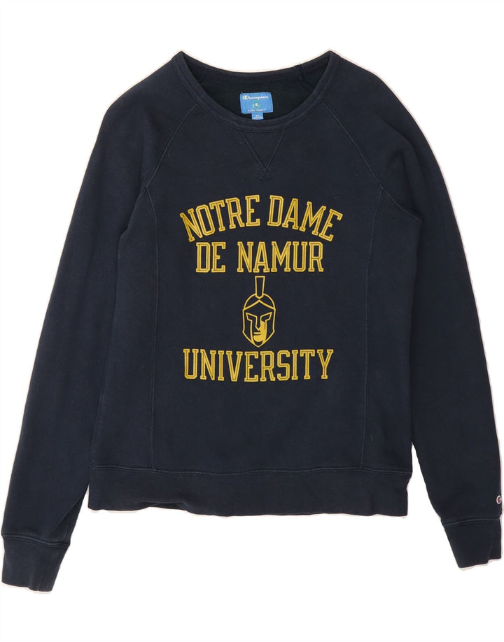 CHAMPION Womens Graphic Sweatshirt Jumper UK 12 Medium Navy Blue Cotton Vintage Champion and Second-Hand Champion from Messina Hembry 