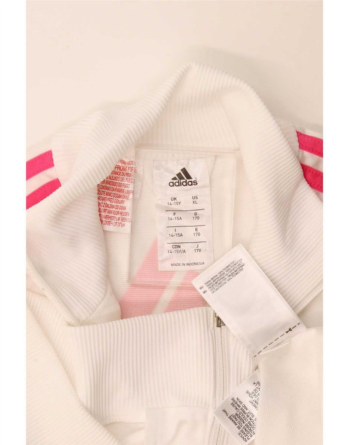 Adidas Girls Tracksuit Top Jacket 14-15 Years Off White Polyester