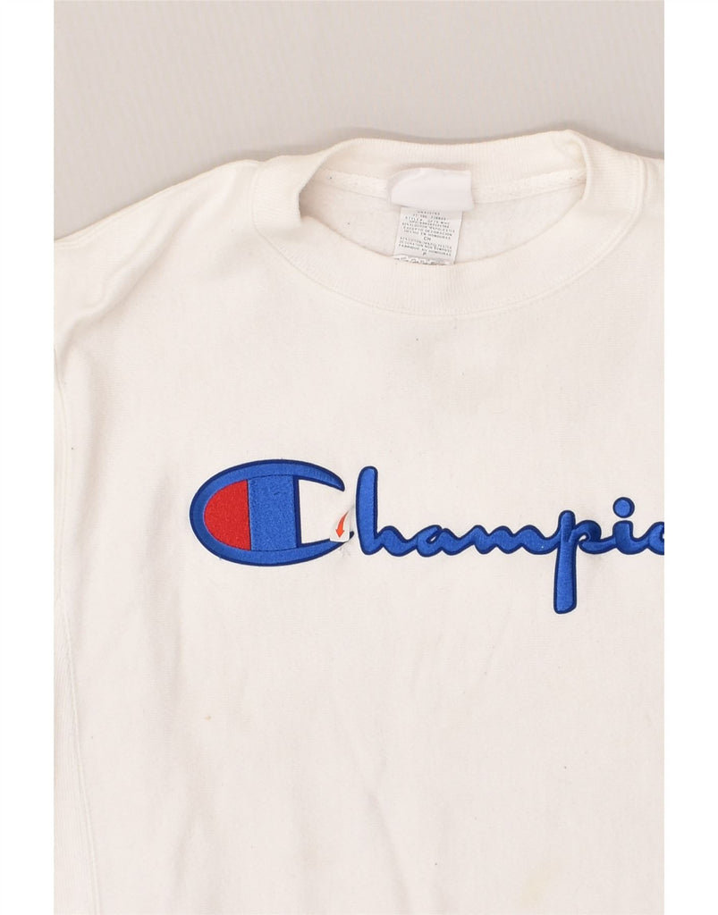 CHAMPION Mens Graphic Sweatshirt Jumper Small White Cotton | Vintage Champion | Thrift | Second-Hand Champion | Used Clothing | Messina Hembry 