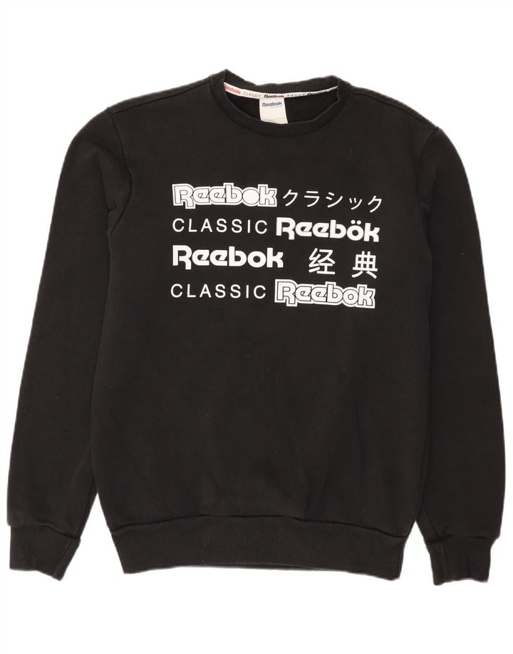 Reebok Mens Graphic Sweatshirt Jumper Small Black Cotton