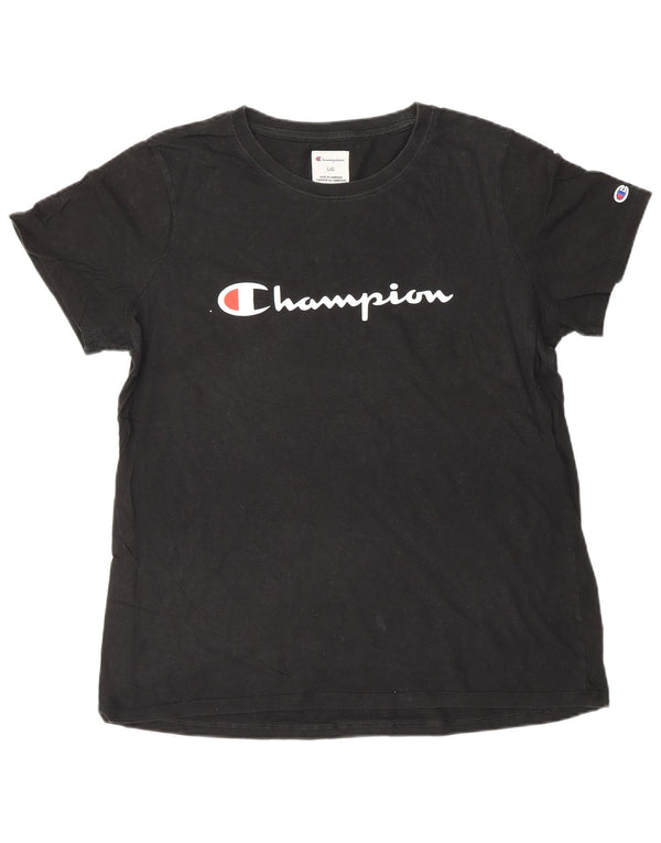 Champion Womens Graphic T-Shirt Top UK 16 Large Black Cotton