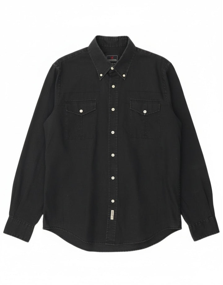 Ivy Oxford Mens Shirt Large Black Ramie