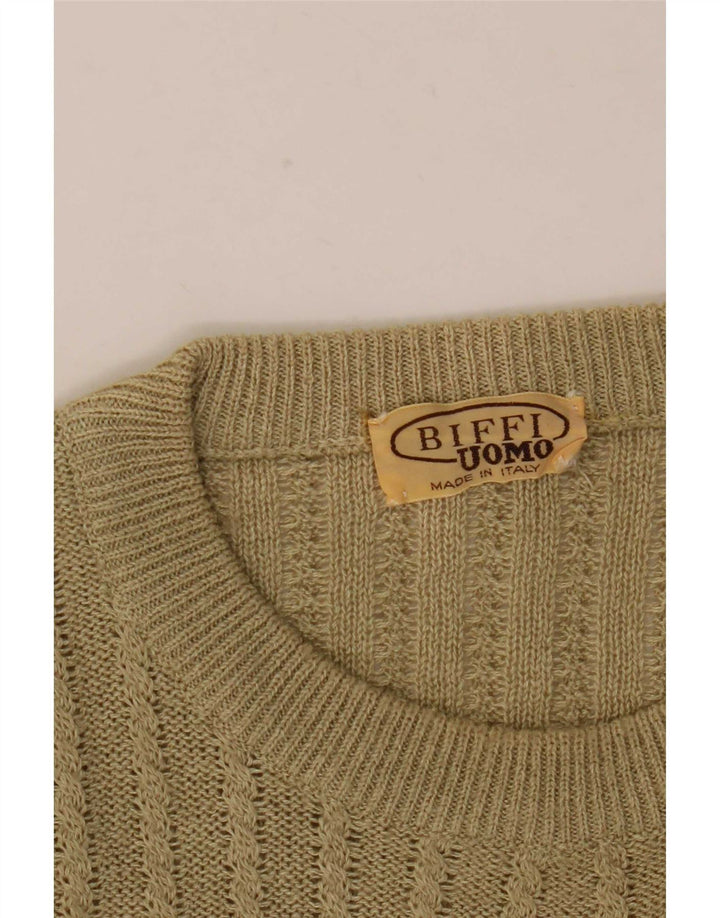 Biffi Mens Graphic Crew Neck Jumper Sweater Large Beige