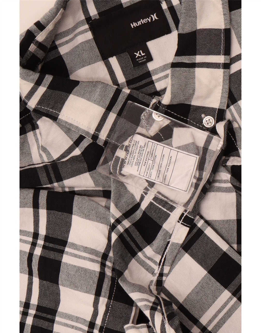 Hurley Mens Short Sleeve Shirt XL White Plaid Cotton