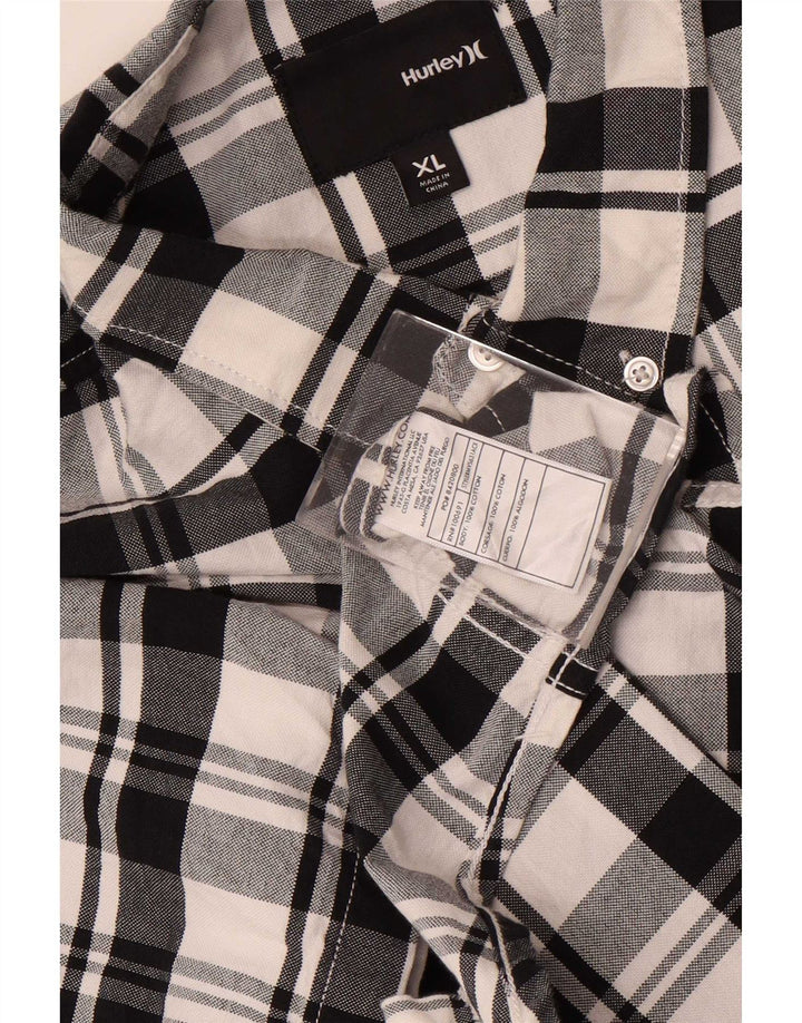 Hurley Mens Short Sleeve Shirt XL White Plaid Cotton