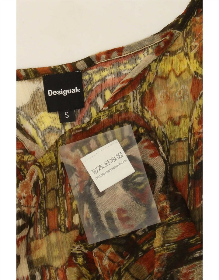 Desigual Womens Abstract Pattern Blouse Top UK 8 Small Khaki Viscose