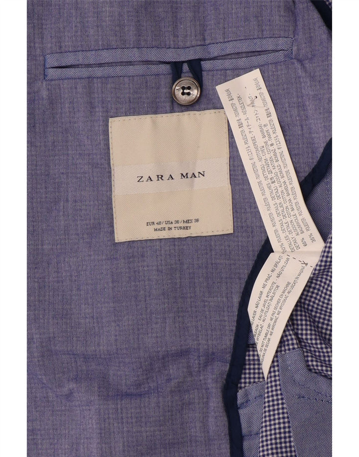 Zara Mens 2 Button Blazer Jacket EU 48 Medium Blue Polyester