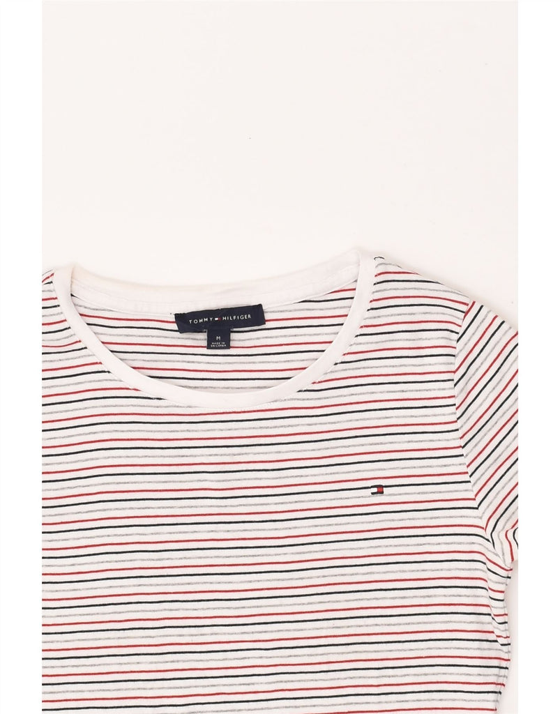 TOMMY HILFIGER Womens T-Shirt Top UK 12 Medium White Pinstripe Cotton | Vintage Tommy Hilfiger | Thrift | Second-Hand Tommy Hilfiger | Used Clothing | Messina Hembry 