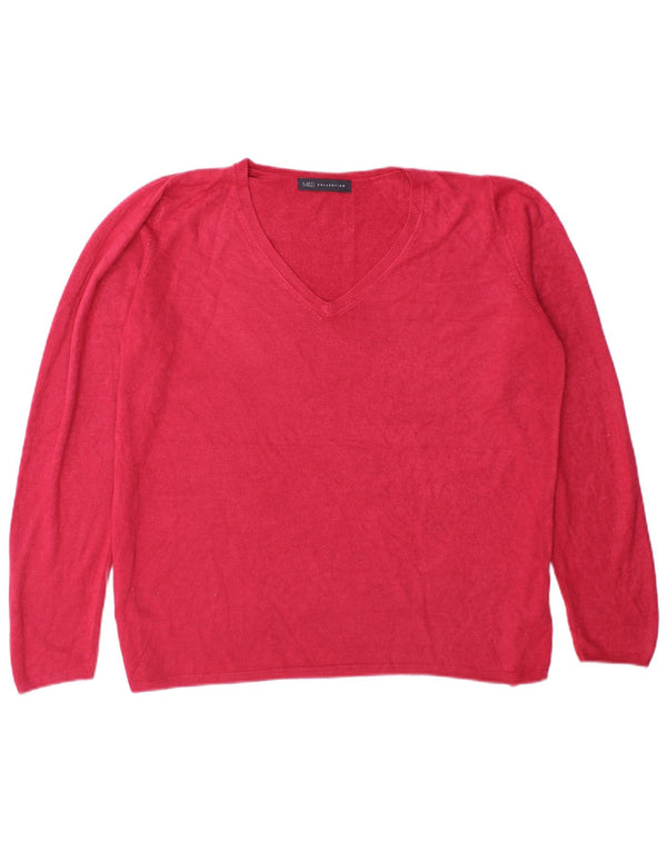 Marks & Spencer Womens V-Neck Jumper Sweater UK 20 2XL Red Acrylic