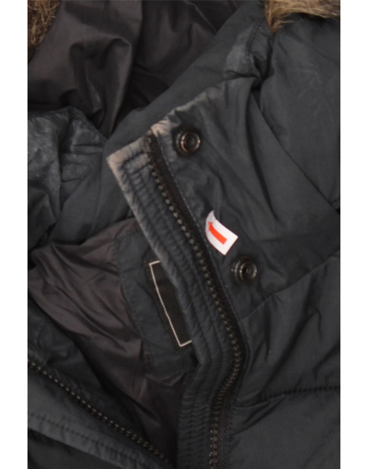 SUPERDRY Womens Hooded Padded Coat UK 14 Large Black Nylon
