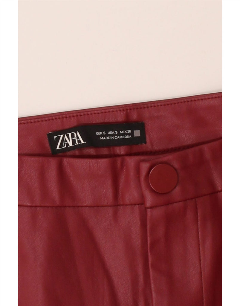 ZARA Womens Skinny Faux Leather Trousers W26 L27 Burgundy Vintage Zara and Second-Hand Zara from Messina Hembry 