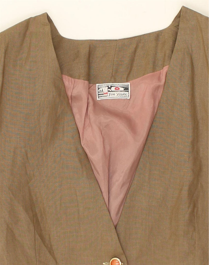 VINTAGE Womens Crop 1 Button Blazer Jacket IT 46 Large Brown Linen | Vintage Vintage | Thrift | Second-Hand Vintage | Used Clothing | Messina Hembry 