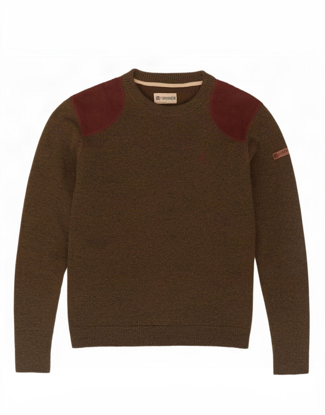 Percussion Mens Crew Neck Jumper Sweater Large Khaki Colourblock Acrylic