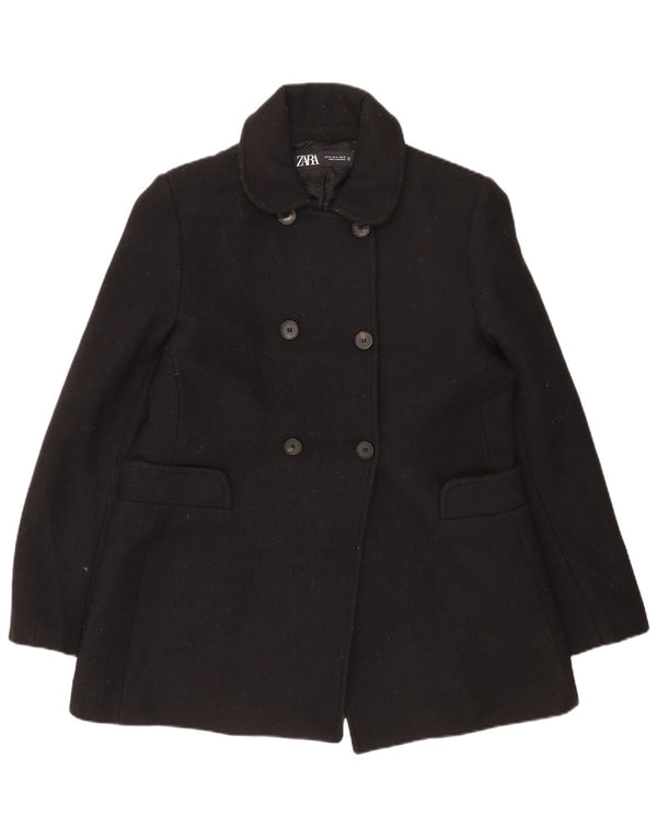 Zara Womens Pea Coat UK 18 XL Black Wool