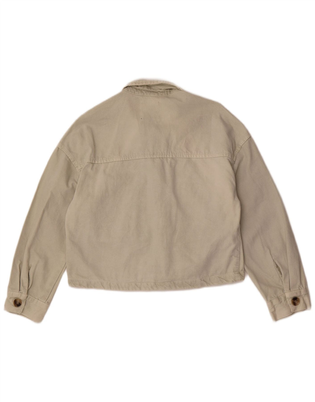Zara Womens Crop Denim Jacket UK 10 Small Off White Cotton