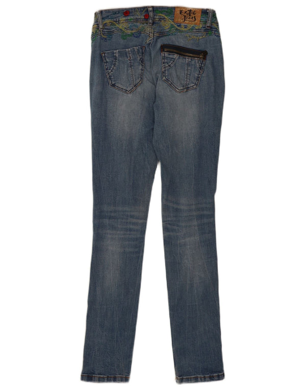 Desigual Womens Graphic Skinny Jeans W24 L31 Blue Floral Cotton