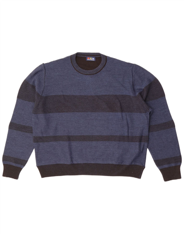 Re Del Mare Mens Crew Neck Jumper Sweater Large Blue Striped