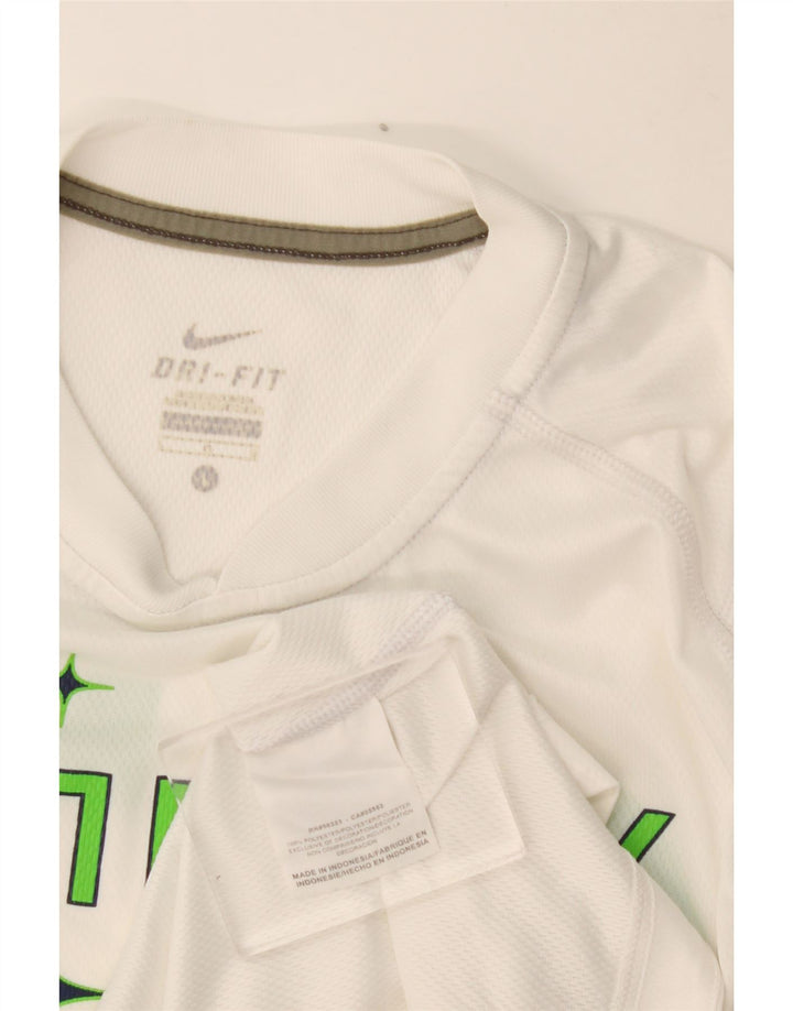 Nike Boys Dri Fit Graphic T-Shirt Top 12-13 Years Large White Polyester