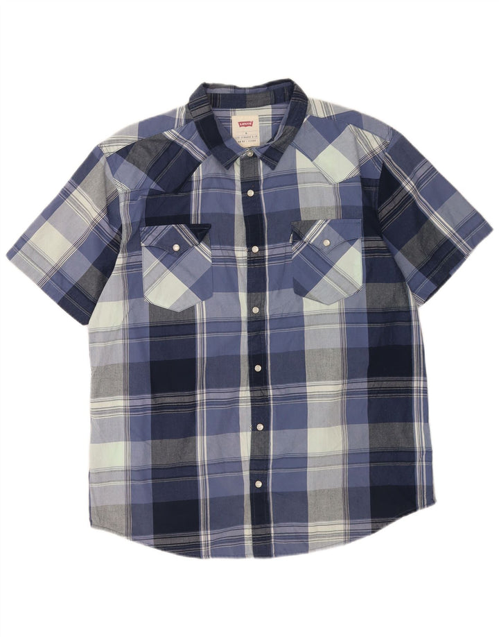 Levi's Mens Short Sleeve Shirt XL Blue Check Cotton
