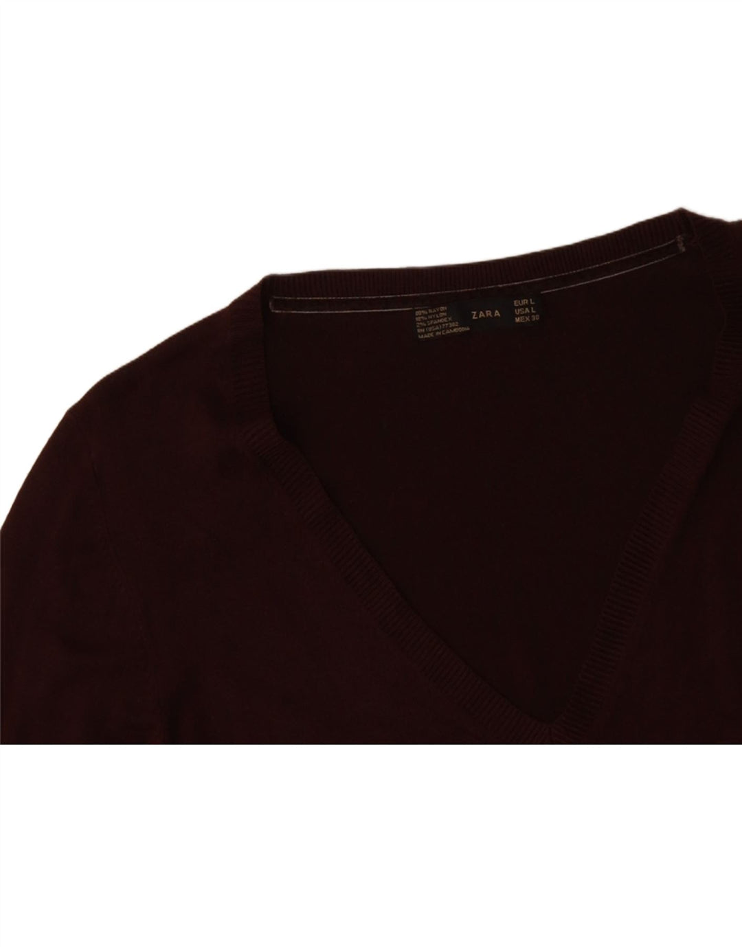 ZARA Womens V-Neck Jumper Sweater UK 14 Large Brown Rayon Vintage Zara and Second-Hand Zara from Messina Hembry 