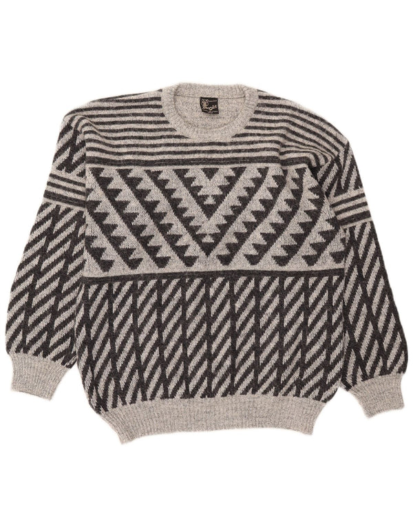 Mapier Mens Crew Neck Jumper Sweater Small Grey Geometric