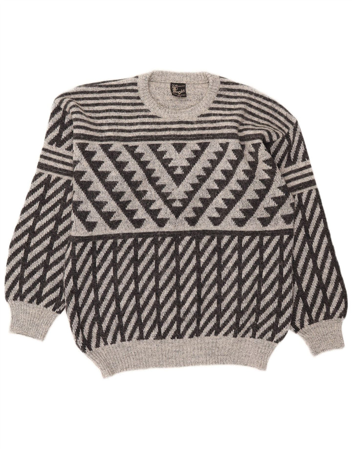 Mapier Mens Crew Neck Jumper Sweater Small Grey Geometric
