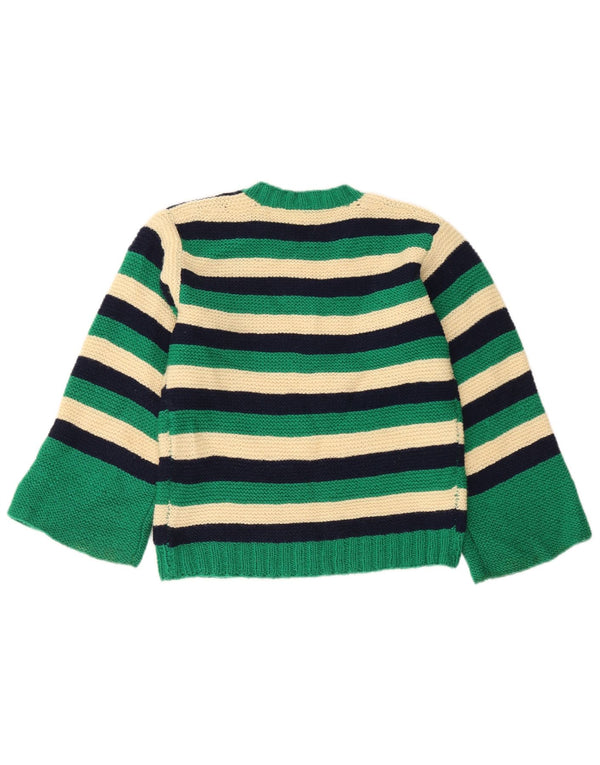 Vintage Womens Crew Neck Jumper Sweater UK 10 Small Green Striped
