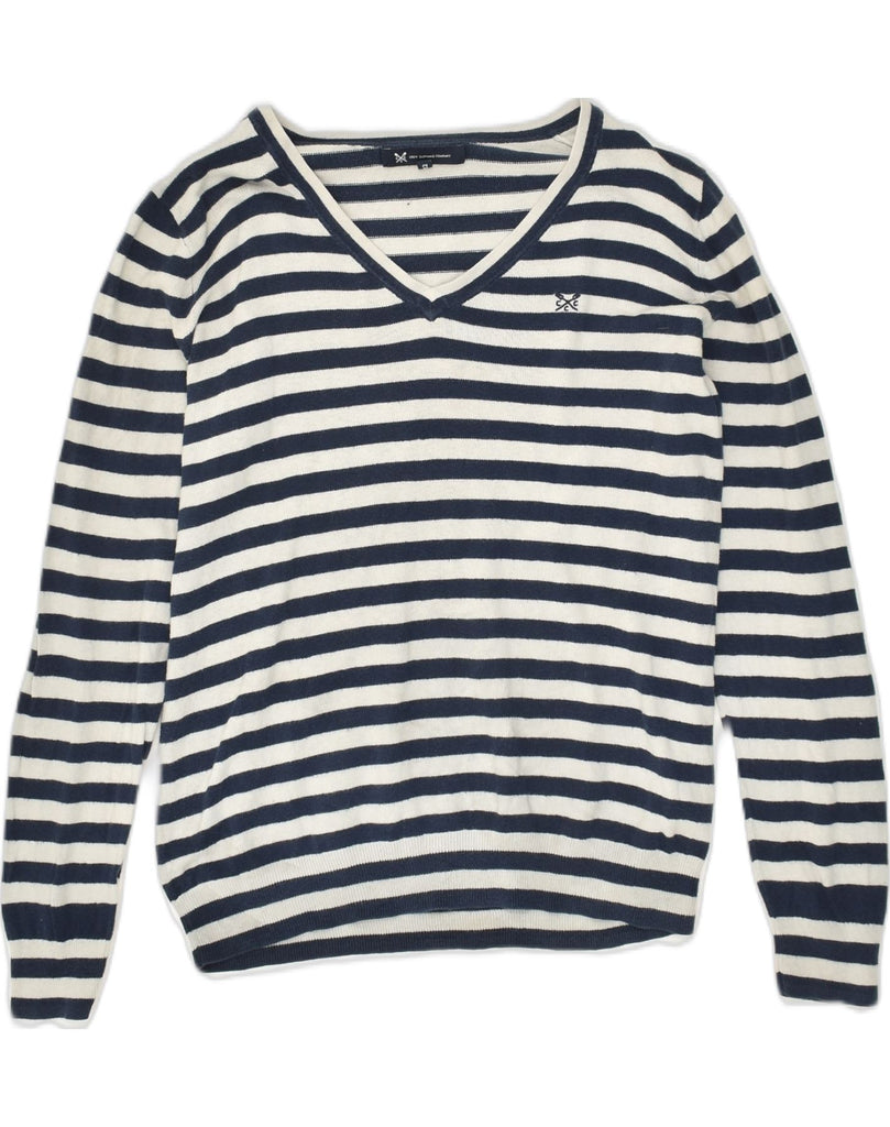 CREW CLOTHING Girls V-Neck Jumper Sweater 11-12 Years Navy Blue Striped | Vintage Crew Clothing | Thrift | Second-Hand Crew Clothing | Used Clothing | Messina Hembry 