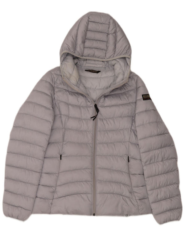 Napapijri Womens Geographic Hooded Padded Jacket UK 14 Medium Grey